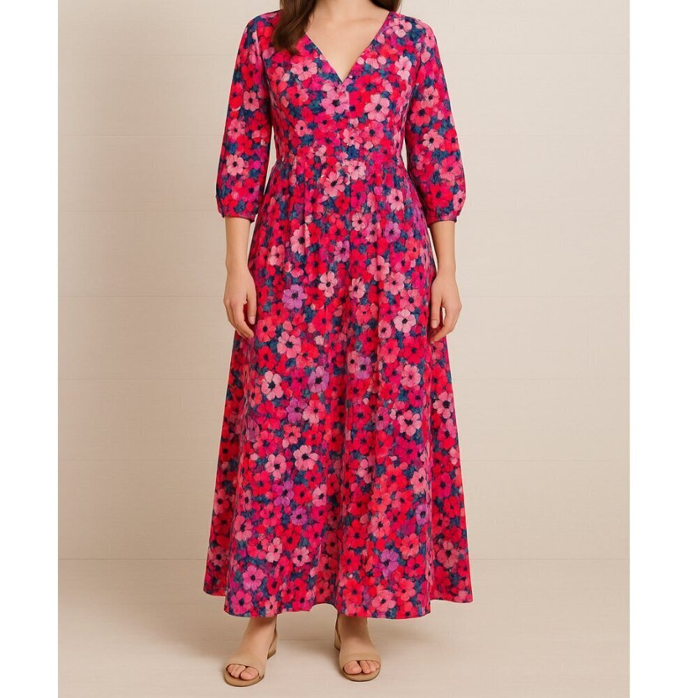 ON 34th Women's Size Large Pink Floral Print V Neck Maxi Dress